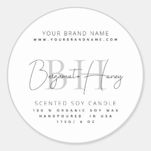 Modern monogram script grey border candle label