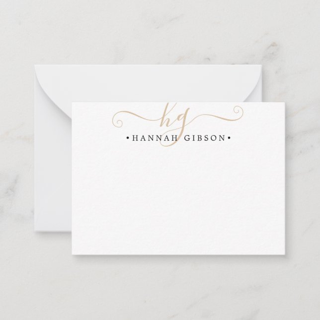 Modern Monogram Script Initials Gold Black Card (Front)