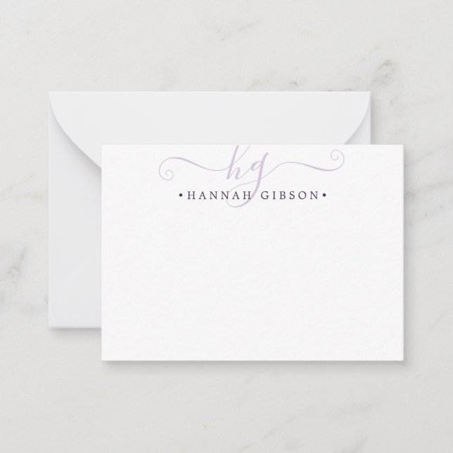 Modern Monogram Script Initials Purple Card (Front)