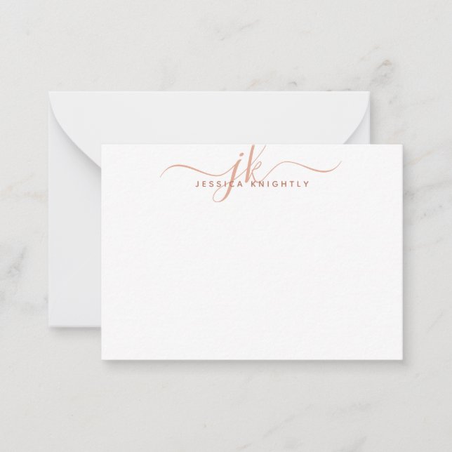 Modern Monogram Script Initials Terracotta Card (Front)