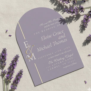 Modern Monogram Script Lavender Arch Wedding Invitation