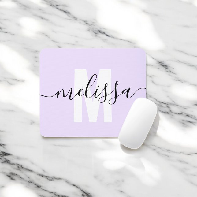 Modern Monogram Script Light Purple Mouse Mat (Creator Uploaded)