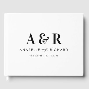 Modern Monogram & Script Minimalist White Wedding Guest Book