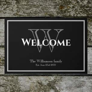 Modern Monogram Script Name Chic Wedding Welcome Doormat