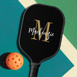 Modern Monogram Script Name Custom Colour Pickleball Paddle<br><div class="desc">Modern personalised custom colour pickleball paddle featuring a monogram and name shown in an editable hand-lettered script name in changeable black, gold and white colours for the pickler or pickleball enthusiast. COLOR CHANGES: Change the text or background colours or add a styled graphics background by clicking on the EDIT tab...</div>