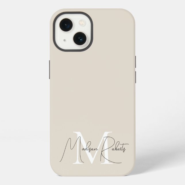  Modern monogram script name logo beige  iPhone Case (Back)