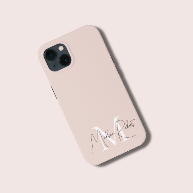  Modern monogram script name logo blush pink Case-Mate iPhone Case (Creator Uploaded)