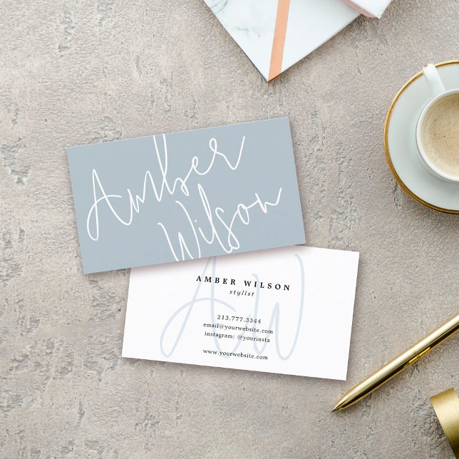 Modern Monogram Script Stylish Trendy Blue Business Card (Modern Monogram Script Stylish Trendy Blue Business Card)