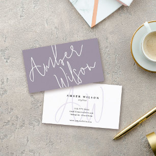 Modern Monogram Script Stylish Trendy Purple Business Card