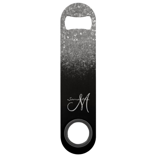 Modern Monogram Silver Glitter & Black Name (Front)