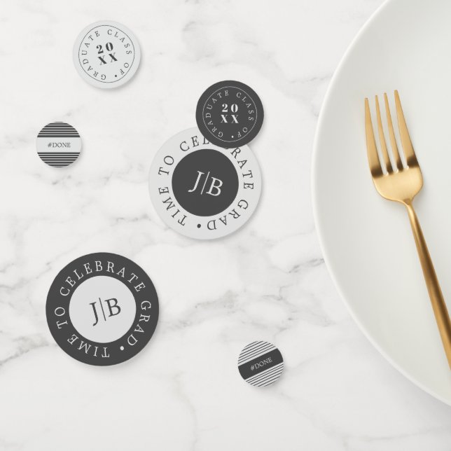 Modern  Monogram Silver Grey Graduation Party Confetti (Group)