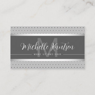 Modern Monogram Silver Makeup Artist Hair Salon Business Card