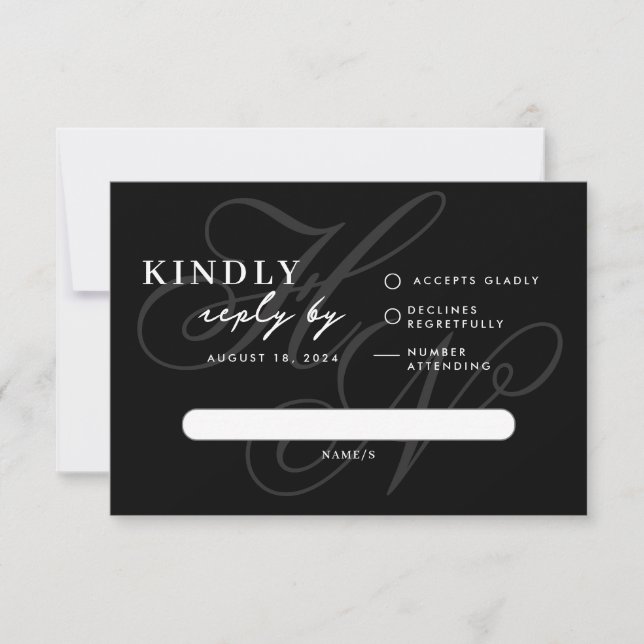Modern Monogram Simple Black RSVP Card (Front)