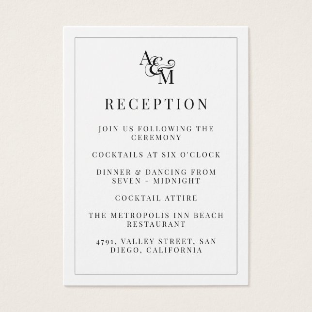 Modern Monogram Simple Elegant Wedding Reception (Front)