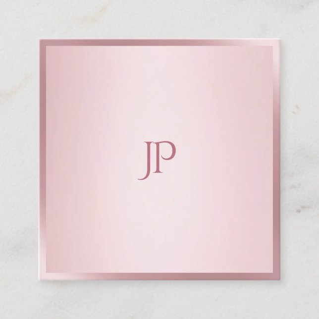 Modern Monogram Simple Template Rose Gold Colour Square Business Card (Front)
