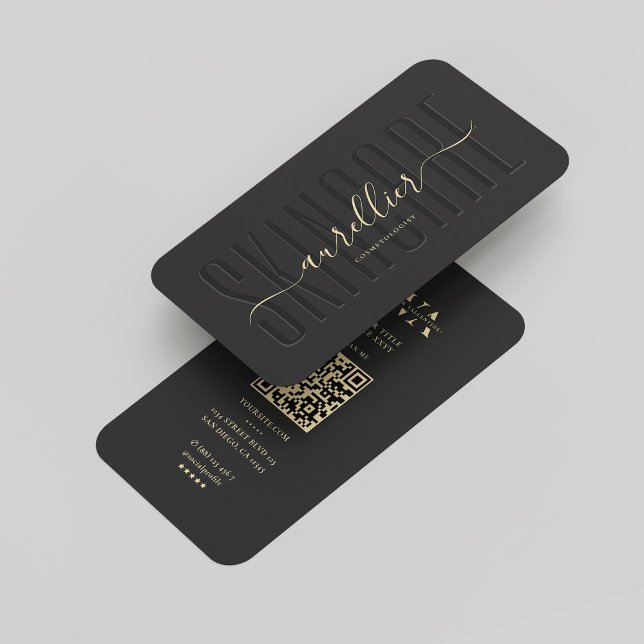Modern Monogram Skincare Aesthetician Elegant Blac Business Card (Modern Monogram Skincare Esthetician Elegant Black Business Card
)