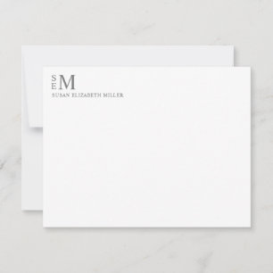 Modern Monogram Smokey Grey Personal Stationery Card