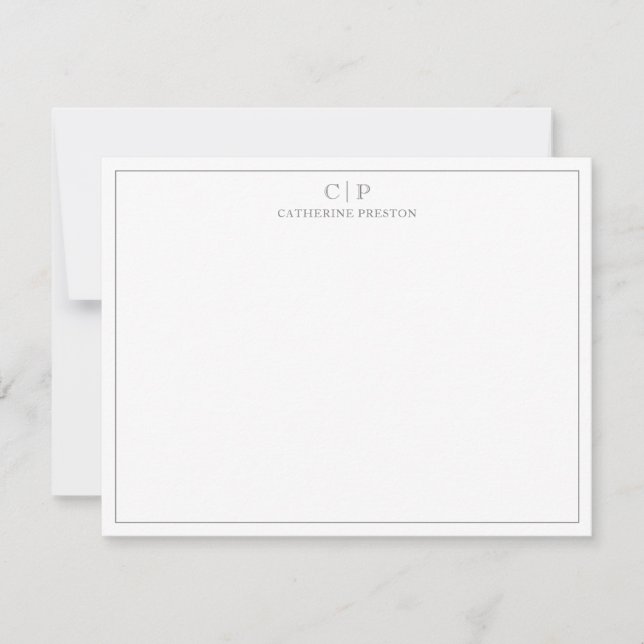 Modern Monogram Smokey Grey Personal Stationery Card (Front)