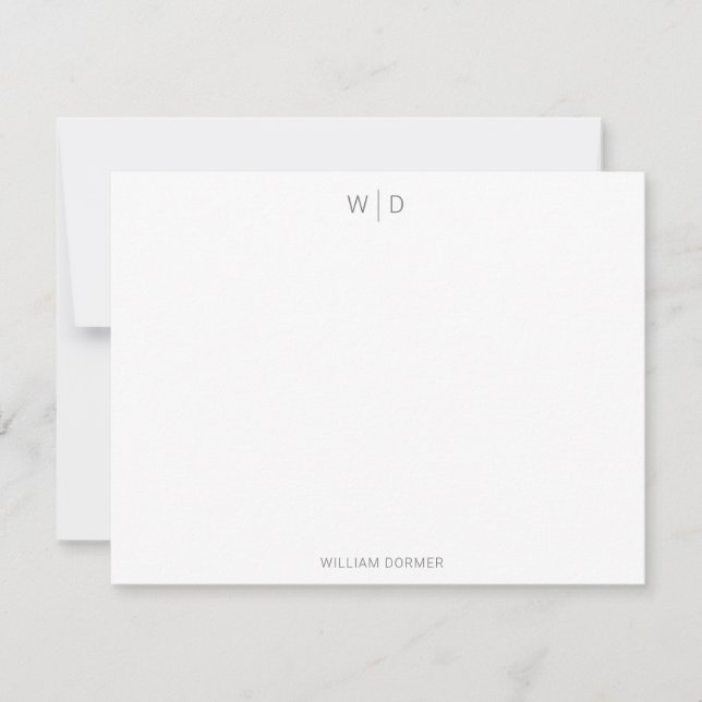 Modern Monogram Smokey Grey Personal Stationery Card (Front)