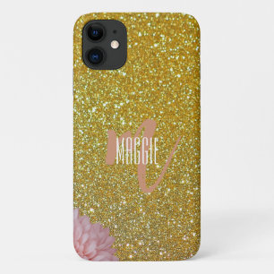 Modern monogram sparkle gold iPhone 11 case