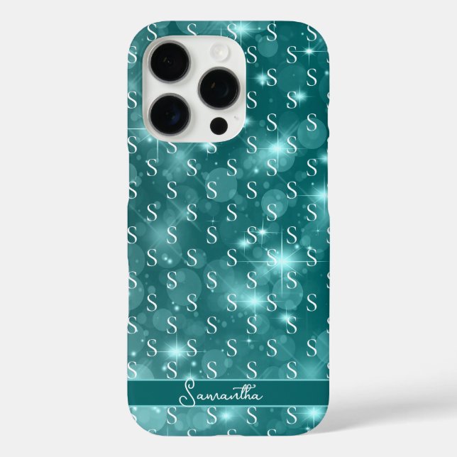 Modern Monogram Sparkle Ocean Blue Case-Mate iPhone Case (Back)