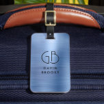 Modern Monogram Steel Blue Brushed Glam Metallic Luggage Tag<br><div class="desc">Elegant Modern Monogrammed Monogram Steel Blue Brushed Metallic Bag Tag</div>