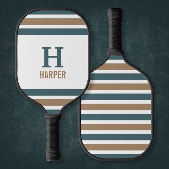 Modern Monogram Striped Pickleball Paddle (Creator Uploaded)