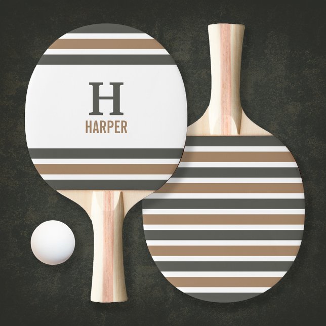Modern Monogram Striped Ping Pong Paddle (Creator Uploaded)