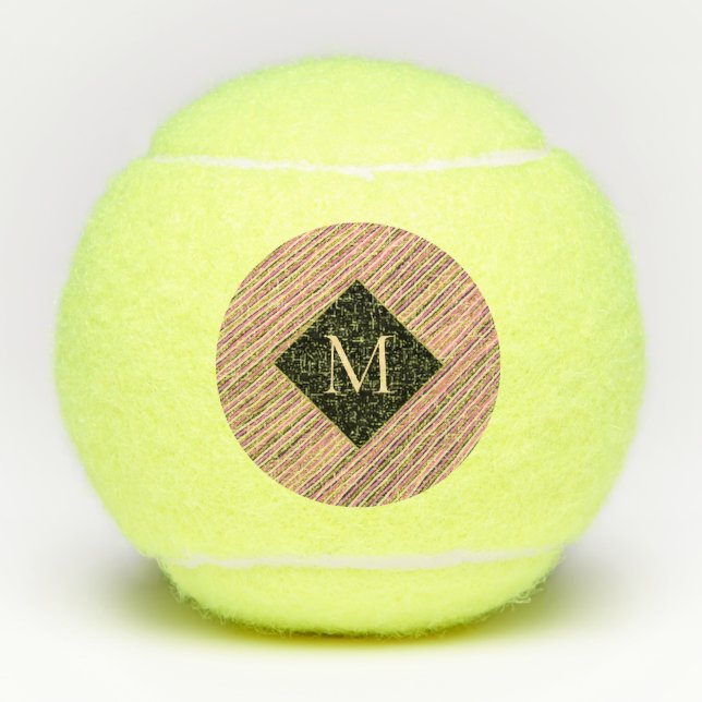 Modern Monogram Stripes Yellow Gold Pink Tennis Balls (Front)