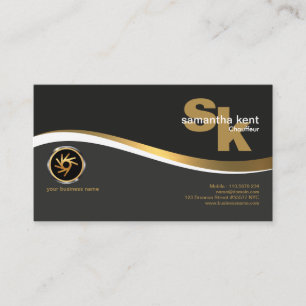 Modern Monogram Stylish Gold Wave Chauffeur Business Card
