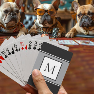 Modern Monogram Stylish Initial Trendy Black Grey Playing Cards