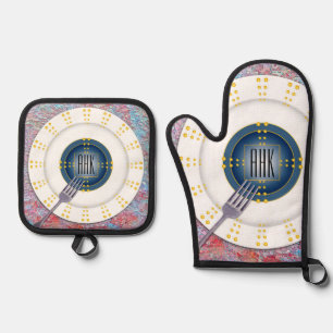 Modern Monogram Tableware Oven Mitt & Pot Holder Set