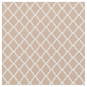 Modern Monogram Tan and White Quatrefoil Pattern Fabric