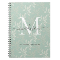 Modern Monogram Teal Botanical Leaves Girly Script