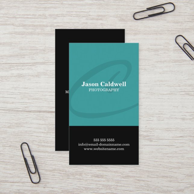Modern Monogram Teal Business Card (Front/Back In Situ)