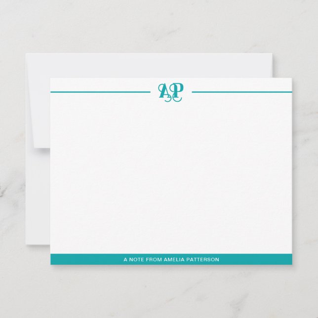 Modern Monogram Teal Green Card (Front)