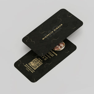 Modern Monogram Tech Professional Black Gold Business Card