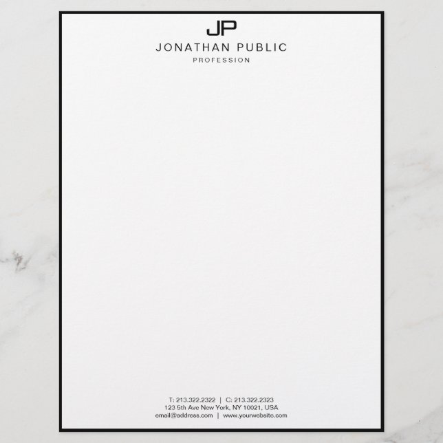Modern Monogram Template Elegant Black White Custom Letterhead (Front)
