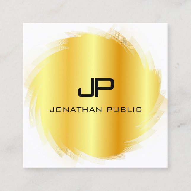 Modern Monogram Template Elegant Faux Gold Square Business Card (Front)