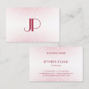 Modern Monogram Template Pink Rose Gold Glitter Business Card