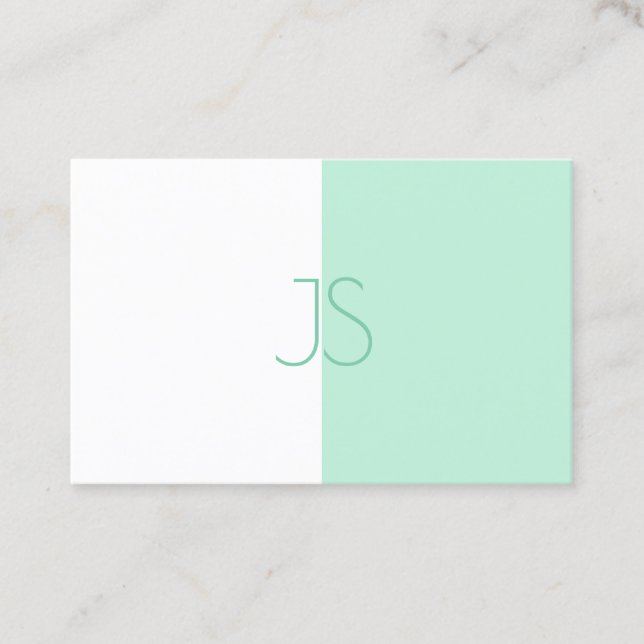 Modern Monogram Template Trendy Elegant Mint Green Business Card (Front)