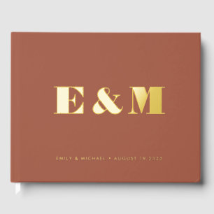 Modern Monogram Terracotta Gold Foil Wedding  Guest Book