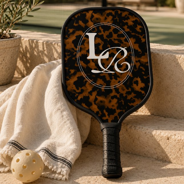 Modern Monogram Tortoise Shell Print Pickleball Paddle (Modern Monogram Tortoise Shell Print Pickleball Paddle)