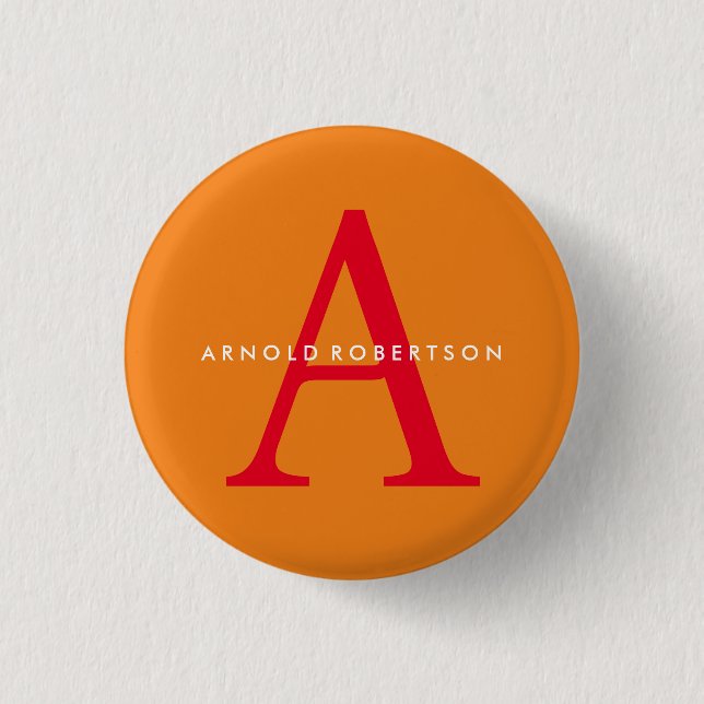 Modern Monogram Trendy Orange Red 3 Cm Round Badge (Front)
