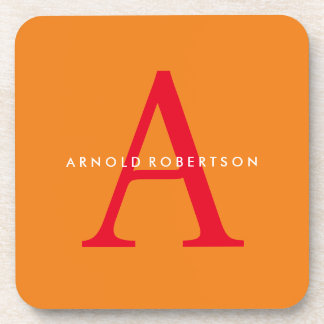 Modern Monogram Trendy Orange Red Coaster