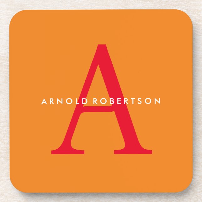 Modern Monogram Trendy Orange Red Coaster (Front)