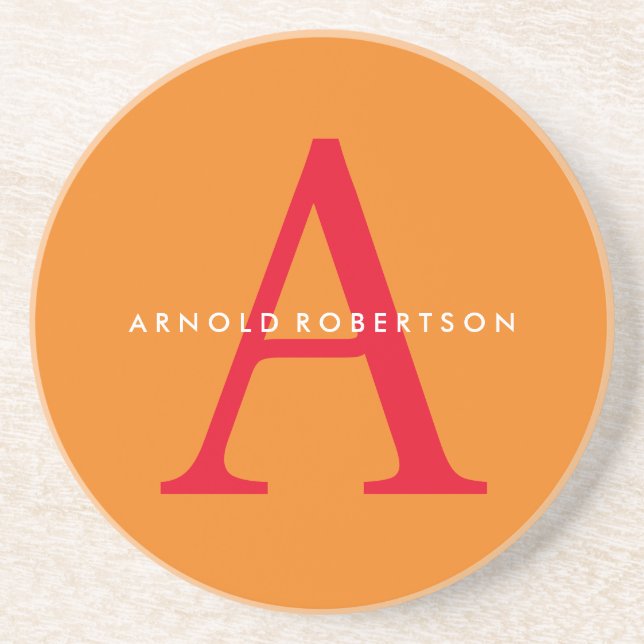 Modern Monogram Trendy Orange Red Coaster (Front)