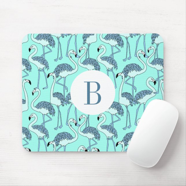 Modern Monogram Tropical Flamingos  Mouse Mat (With Mouse)