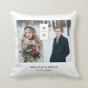 Modern Monogram Two Photo Grid Cushion
