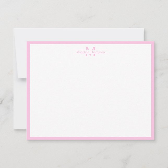 Modern Monogram Typography Blush Pink Border Card (Front)